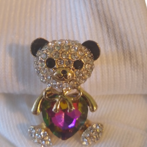 Fashion Teddy Bear Jewelry Broch Crystals like  Heart Multi Color  1.6" - Picture 4 of 4